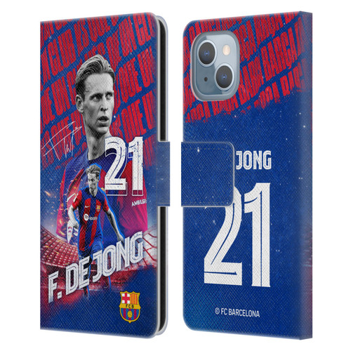 FC Barcelona 2023/24 First Team Frenkie de Jong Leather Book Wallet Case Cover For Apple iPhone 14