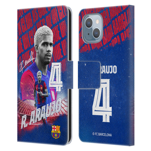 FC Barcelona 2023/24 First Team Ronald Araújo Leather Book Wallet Case Cover For Apple iPhone 14