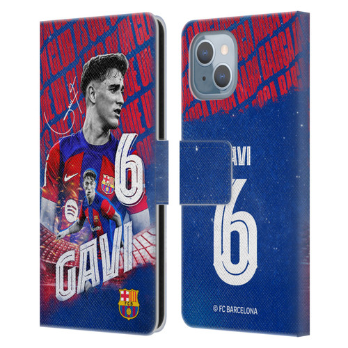 FC Barcelona 2023/24 First Team Gavi Leather Book Wallet Case Cover For Apple iPhone 14