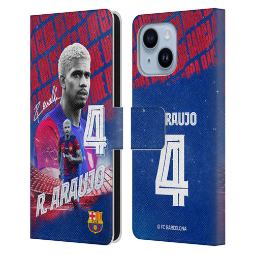 FC Barcelona 2023/24 First Team Ronald Araújo Leather Book Wallet Case Cover For Apple iPhone 14 Plus