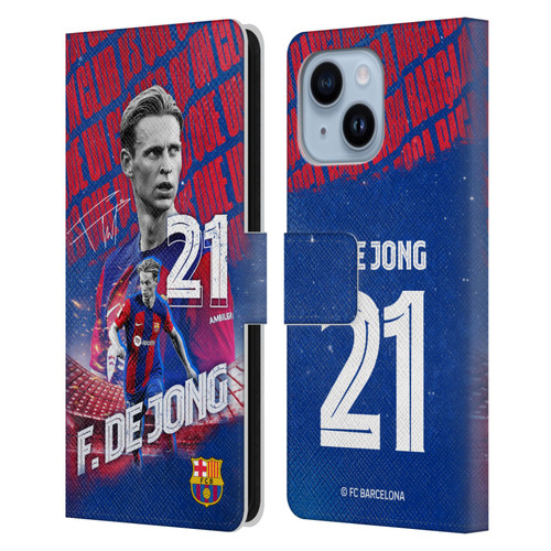 FC Barcelona 2023/24 First Team Frenkie de Jong Leather Book Wallet Case Cover For Apple iPhone 14 Plus