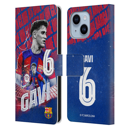 FC Barcelona 2023/24 First Team Gavi Leather Book Wallet Case Cover For Apple iPhone 14 Plus