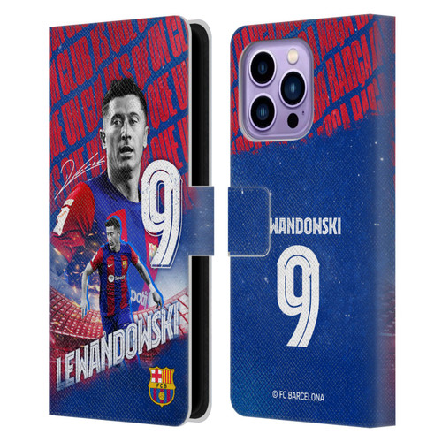 FC Barcelona 2023/24 First Team Robert Lewandowski Leather Book Wallet Case Cover For Apple iPhone 14 Pro Max