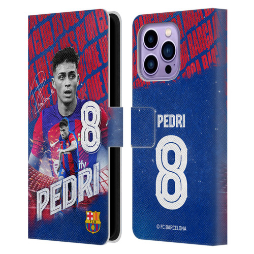 FC Barcelona 2023/24 First Team Pedri Leather Book Wallet Case Cover For Apple iPhone 14 Pro Max