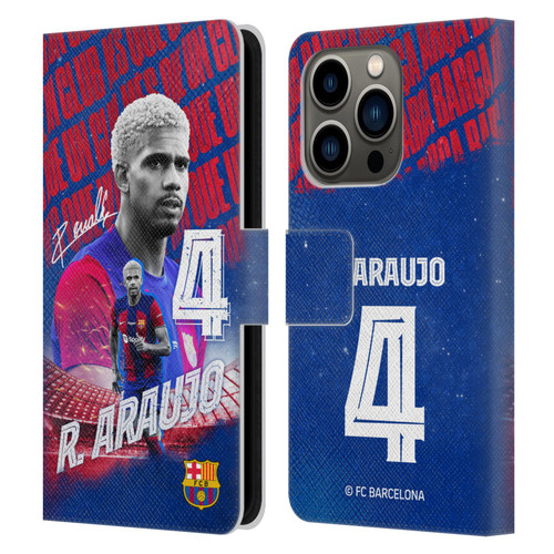 FC Barcelona 2023/24 First Team Ronald Araújo Leather Book Wallet Case Cover For Apple iPhone 14 Pro