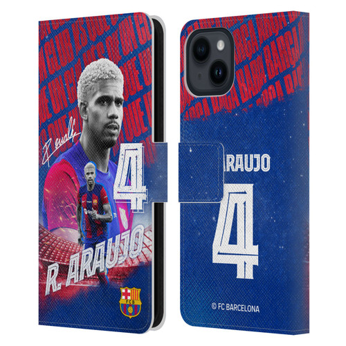 FC Barcelona 2023/24 First Team Ronald Araújo Leather Book Wallet Case Cover For Apple iPhone 15