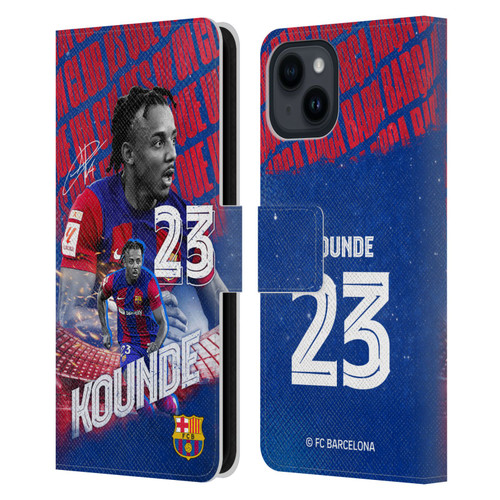 FC Barcelona 2023/24 First Team Jules Koundé Leather Book Wallet Case Cover For Apple iPhone 15