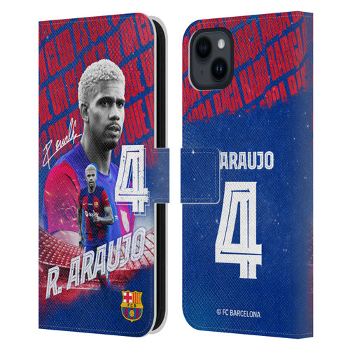 FC Barcelona 2023/24 First Team Ronald Araújo Leather Book Wallet Case Cover For Apple iPhone 15 Plus