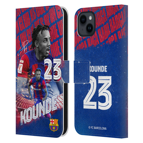 FC Barcelona 2023/24 First Team Jules Koundé Leather Book Wallet Case Cover For Apple iPhone 15 Plus