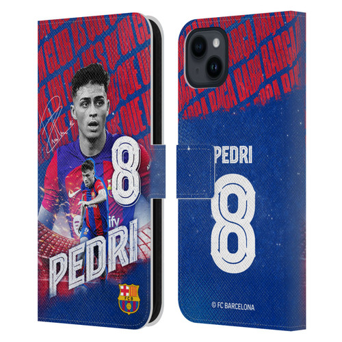 FC Barcelona 2023/24 First Team Pedri Leather Book Wallet Case Cover For Apple iPhone 15 Plus