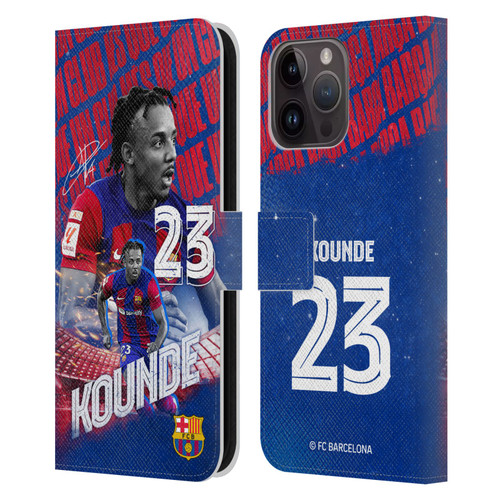 FC Barcelona 2023/24 First Team Jules Koundé Leather Book Wallet Case Cover For Apple iPhone 15 Pro Max