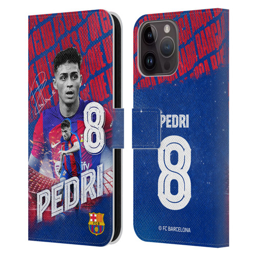 FC Barcelona 2023/24 First Team Pedri Leather Book Wallet Case Cover For Apple iPhone 15 Pro Max