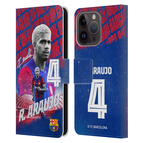 FC Barcelona 2023/24 First Team Ronald Araújo Leather Book Wallet Case Cover For Apple iPhone 15 Pro