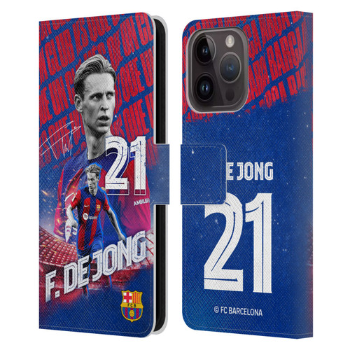 FC Barcelona 2023/24 First Team Frenkie de Jong Leather Book Wallet Case Cover For Apple iPhone 15 Pro