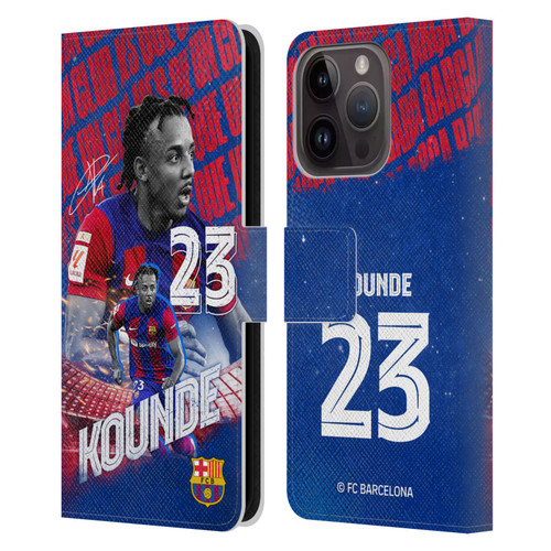 FC Barcelona 2023/24 First Team Jules Koundé Leather Book Wallet Case Cover For Apple iPhone 15 Pro