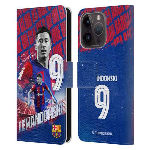 FC Barcelona 2023/24 First Team Robert Lewandowski Leather Book Wallet Case Cover For Apple iPhone 15 Pro