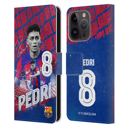 FC Barcelona 2023/24 First Team Pedri Leather Book Wallet Case Cover For Apple iPhone 15 Pro