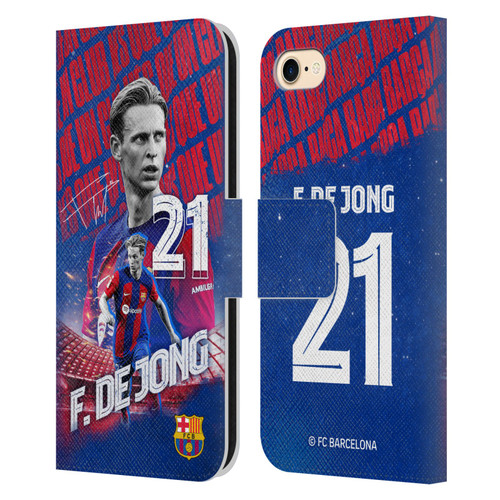 FC Barcelona 2023/24 First Team Frenkie de Jong Leather Book Wallet Case Cover For Apple iPhone 7 / 8 / SE 2020 & 2022