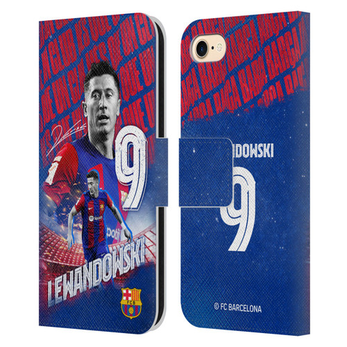 FC Barcelona 2023/24 First Team Robert Lewandowski Leather Book Wallet Case Cover For Apple iPhone 7 / 8 / SE 2020 & 2022