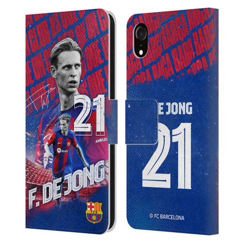 FC Barcelona 2023/24 First Team Frenkie de Jong Leather Book Wallet Case Cover For Apple iPhone XR