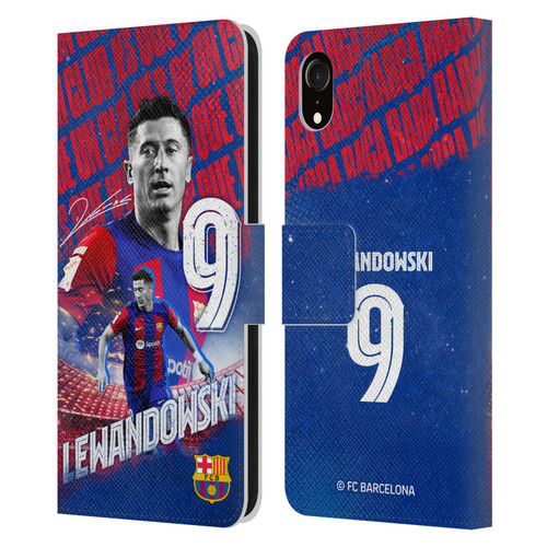 FC Barcelona 2023/24 First Team Robert Lewandowski Leather Book Wallet Case Cover For Apple iPhone XR