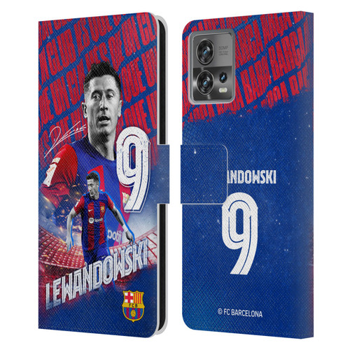 FC Barcelona 2023/24 First Team Robert Lewandowski Leather Book Wallet Case Cover For Motorola Moto Edge 30 Fusion