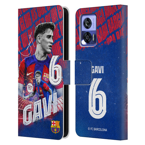 FC Barcelona 2023/24 First Team Gavi Leather Book Wallet Case Cover For Motorola Edge 30 Neo 5G