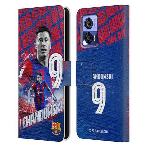 FC Barcelona 2023/24 First Team Robert Lewandowski Leather Book Wallet Case Cover For Motorola Edge 30 Neo 5G