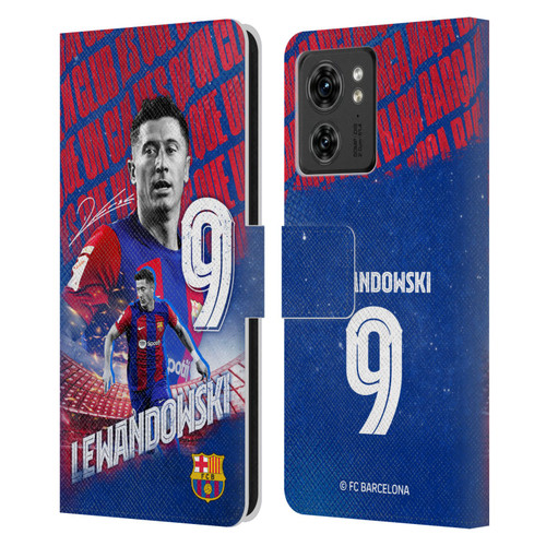 FC Barcelona 2023/24 First Team Robert Lewandowski Leather Book Wallet Case Cover For Motorola Moto Edge 40