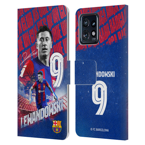 FC Barcelona 2023/24 First Team Robert Lewandowski Leather Book Wallet Case Cover For Motorola Moto Edge 40 Pro