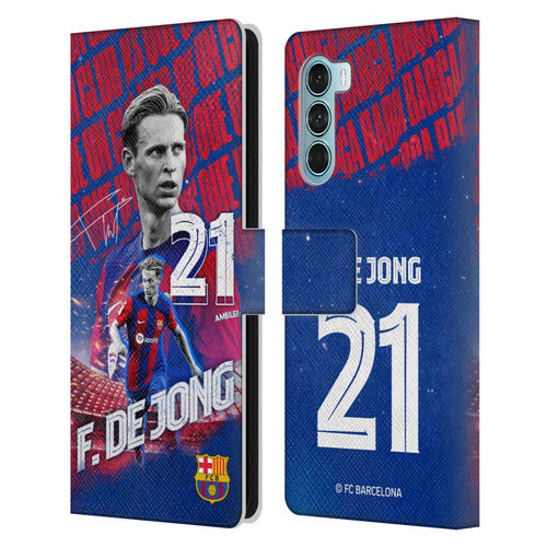 FC Barcelona 2023/24 First Team Frenkie de Jong Leather Book Wallet Case Cover For Motorola Edge S30 / Moto G200 5G