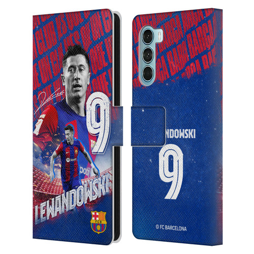 FC Barcelona 2023/24 First Team Robert Lewandowski Leather Book Wallet Case Cover For Motorola Edge S30 / Moto G200 5G