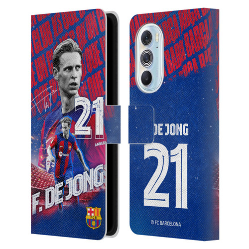 FC Barcelona 2023/24 First Team Frenkie de Jong Leather Book Wallet Case Cover For Motorola Edge X30