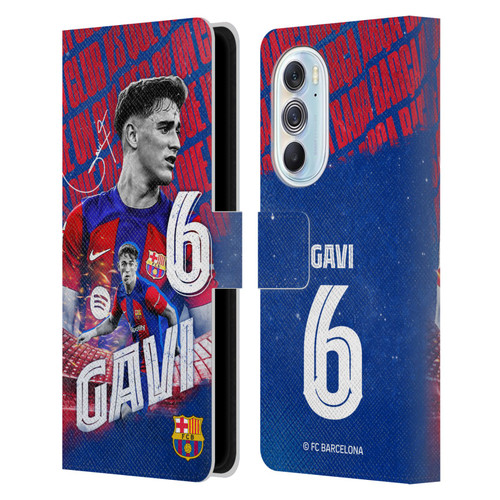 FC Barcelona 2023/24 First Team Gavi Leather Book Wallet Case Cover For Motorola Edge X30