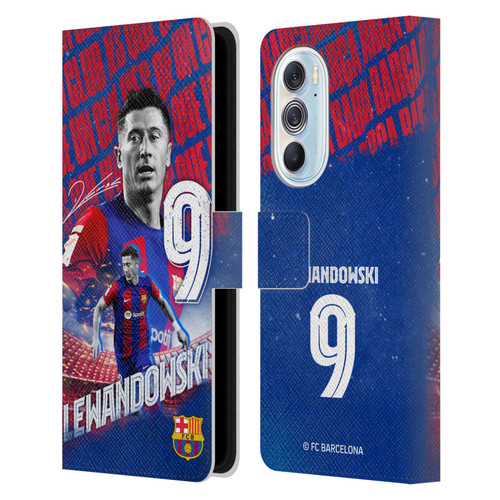 FC Barcelona 2023/24 First Team Robert Lewandowski Leather Book Wallet Case Cover For Motorola Edge X30