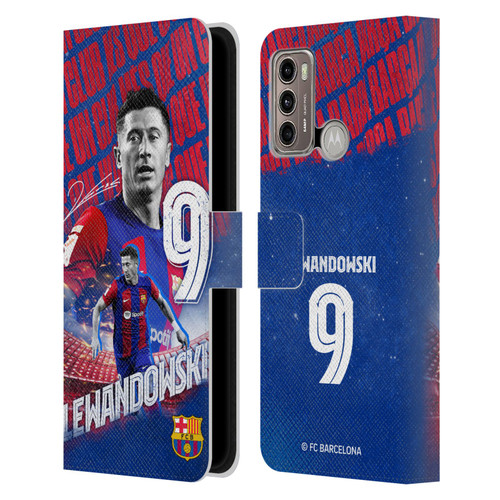 FC Barcelona 2023/24 First Team Robert Lewandowski Leather Book Wallet Case Cover For Motorola Moto G60 / Moto G40 Fusion