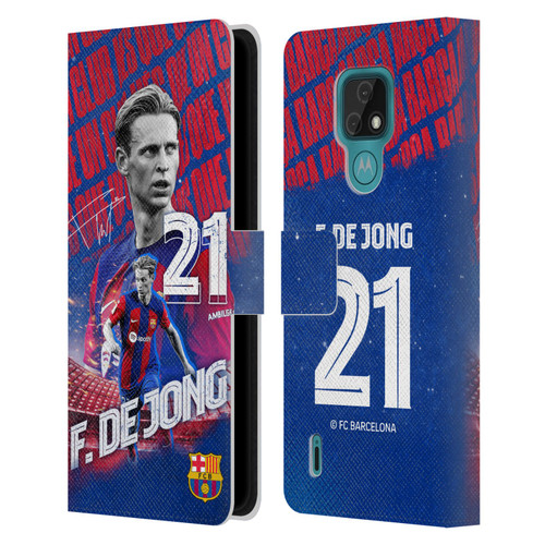 FC Barcelona 2023/24 First Team Frenkie de Jong Leather Book Wallet Case Cover For Motorola Moto E7