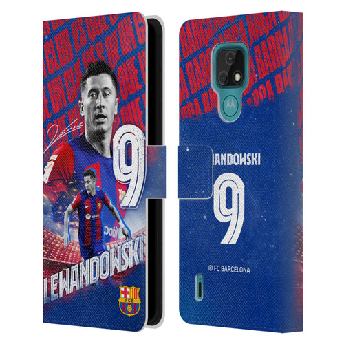 FC Barcelona 2023/24 First Team Robert Lewandowski Leather Book Wallet Case Cover For Motorola Moto E7