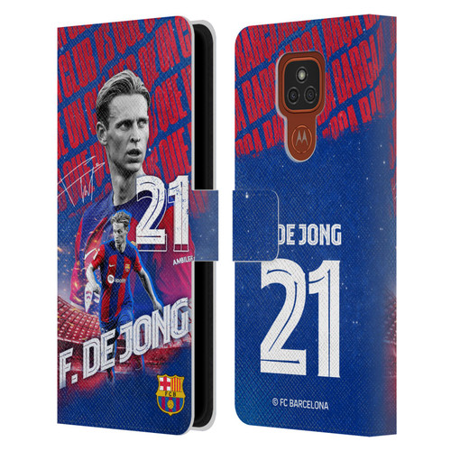 FC Barcelona 2023/24 First Team Frenkie de Jong Leather Book Wallet Case Cover For Motorola Moto E7 Plus