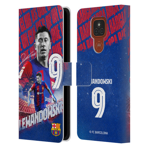 FC Barcelona 2023/24 First Team Robert Lewandowski Leather Book Wallet Case Cover For Motorola Moto E7 Plus