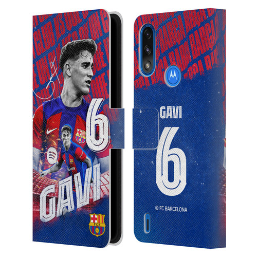 FC Barcelona 2023/24 First Team Gavi Leather Book Wallet Case Cover For Motorola Moto E7 Power / Moto E7i Power