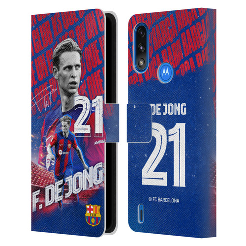 FC Barcelona 2023/24 First Team Frenkie de Jong Leather Book Wallet Case Cover For Motorola Moto E7 Power / Moto E7i Power