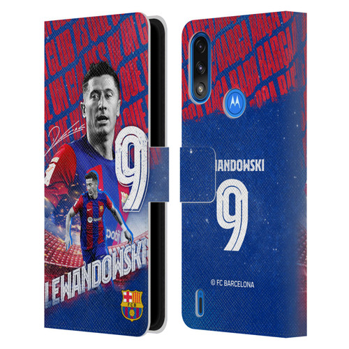 FC Barcelona 2023/24 First Team Robert Lewandowski Leather Book Wallet Case Cover For Motorola Moto E7 Power / Moto E7i Power