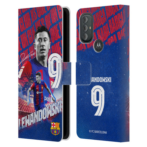 FC Barcelona 2023/24 First Team Robert Lewandowski Leather Book Wallet Case Cover For Motorola Moto G10 / Moto G20 / Moto G30