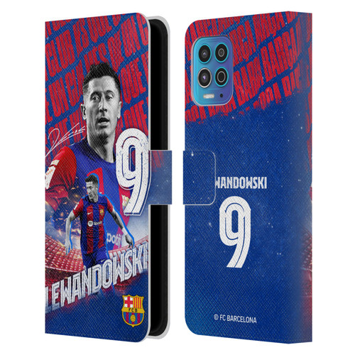 FC Barcelona 2023/24 First Team Robert Lewandowski Leather Book Wallet Case Cover For Motorola Moto G100