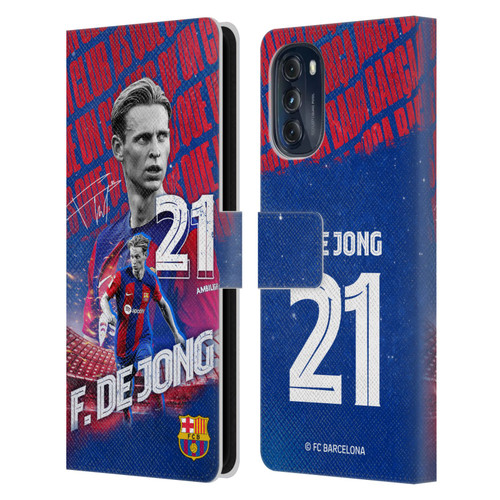 FC Barcelona 2023/24 First Team Frenkie de Jong Leather Book Wallet Case Cover For Motorola Moto G (2022)