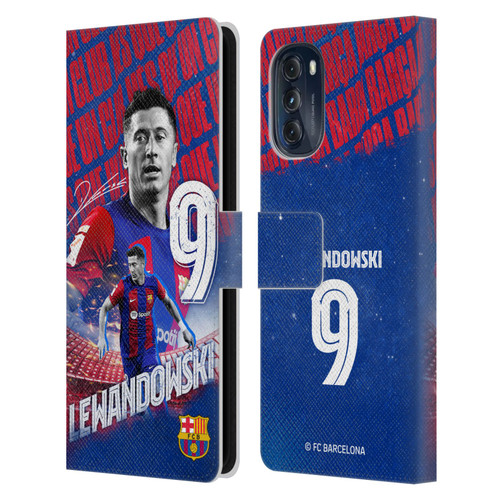 FC Barcelona 2023/24 First Team Robert Lewandowski Leather Book Wallet Case Cover For Motorola Moto G (2022)