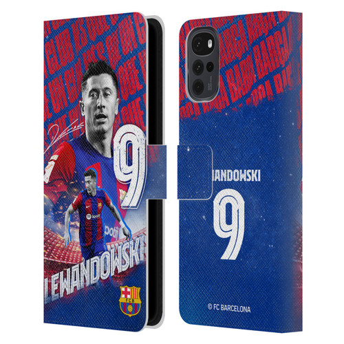 FC Barcelona 2023/24 First Team Robert Lewandowski Leather Book Wallet Case Cover For Motorola Moto G22