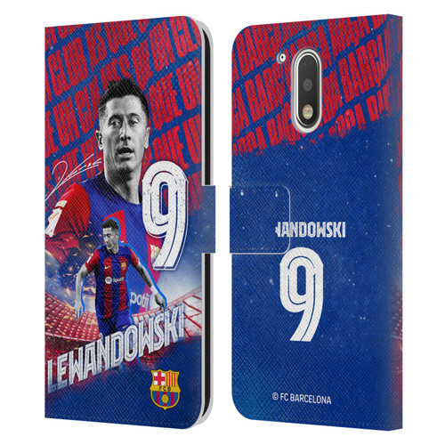 FC Barcelona 2023/24 First Team Robert Lewandowski Leather Book Wallet Case Cover For Motorola Moto G41
