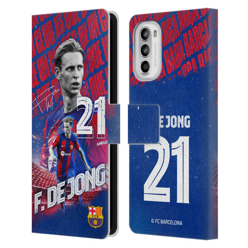 FC Barcelona 2023/24 First Team Frenkie de Jong Leather Book Wallet Case Cover For Motorola Moto G52